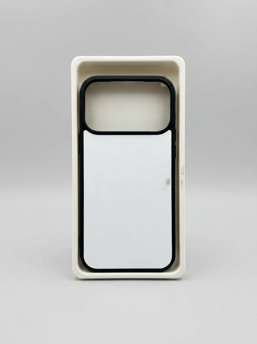 Magnetic Yocase with a blank white print surface and black edges in a white tray